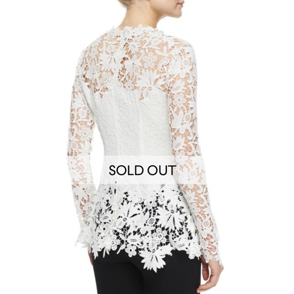 Oscar de la Renta Long-Sleeve Floral Guipure Lace Blouse - Picture 4 of 5